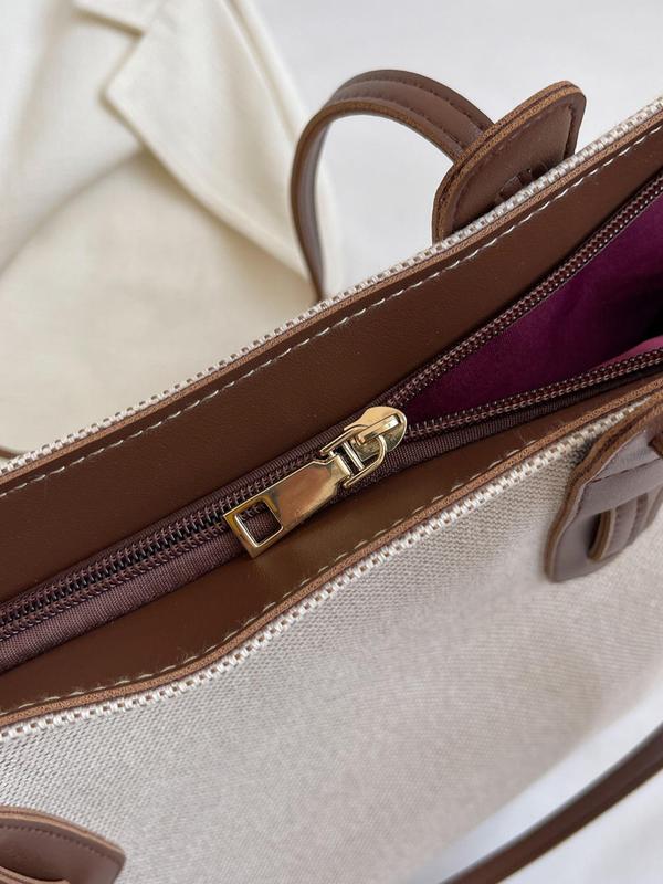 Women's Summer 2025 Beige Elegant Large Capacity Tote Bag with Pockets Inside, Casual Trendy Handbag & Shoulder Bag, Tote Bag for Trip & Business, Ladies Purse, Shopper Handbag, Biggie Bag Upgraded Large 8