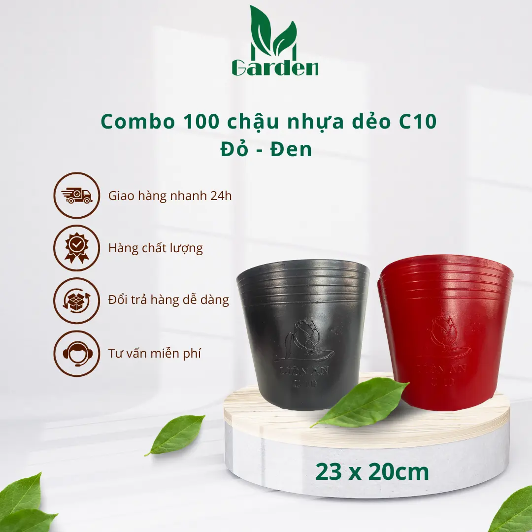 Combo 100 chậu C10 Đen Đỏ ( 23 x 20cm ) Loại Tốt