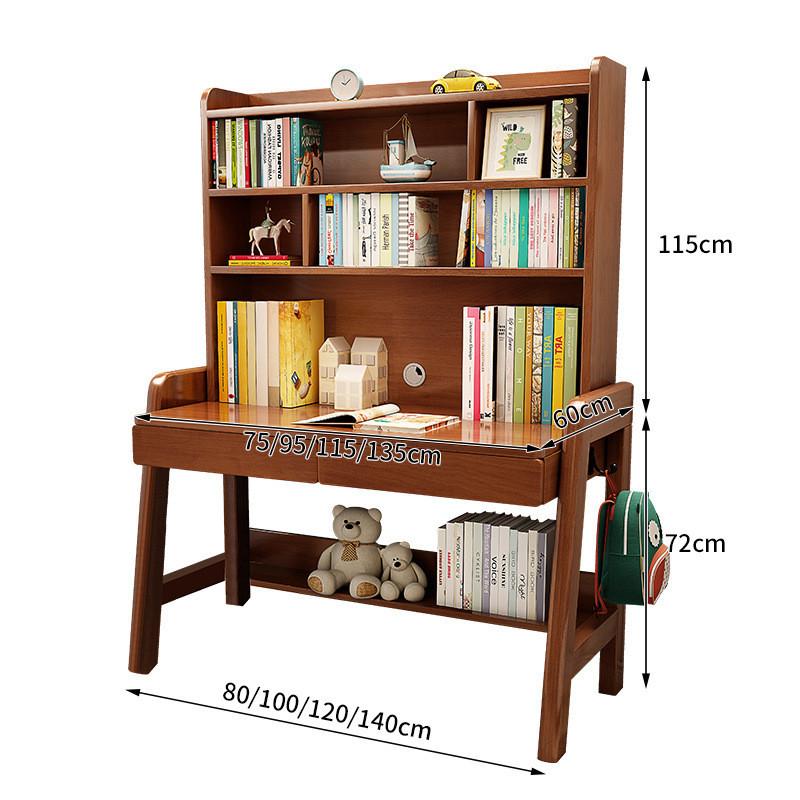 {Sg Sales} Study Table with Bookshelf Writing Desk Solid Wood Children's Study Desk Desk Bookshelf Integrated Desk Home Nordic Student Writing Desk Study table Desk with Bookshelf 6