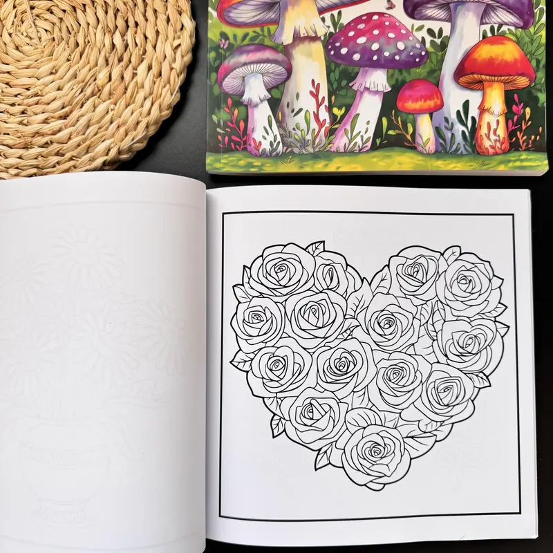 Mushroom Pattern Coloring Book, 2 Counts Botanical Theme Coloring Book, DIY Painting Supplies for Daily Leisure, Holiday Gift 3