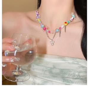 Kẹo Ngọt Thiết Kế Hình Ngây Thơ Vòng Cổ Tua Rua Nơ, Nhiều Màu Sắc, Thiết Kế Độc Đáo Cho Nữ, Phụ Kiện Người Nổi Tiếng Trên Internet, Ngọt Ngào Và Ngầu, Thích Hợp Cho Các Cô Gái, Dây Chuyền Xương Đòn, Ngầu Và Ngọt Ngào