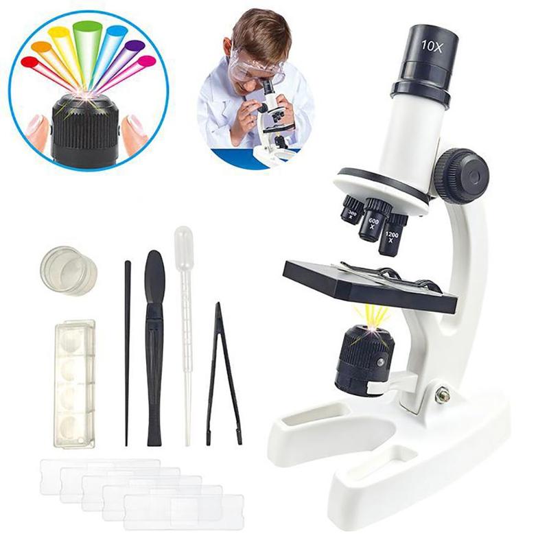 Scientific Microscope Toy, 1 Set Microscope Kit with LED Light, Educational Science Toy, Birthday Gift for Kids, Home School Educational Toy 0