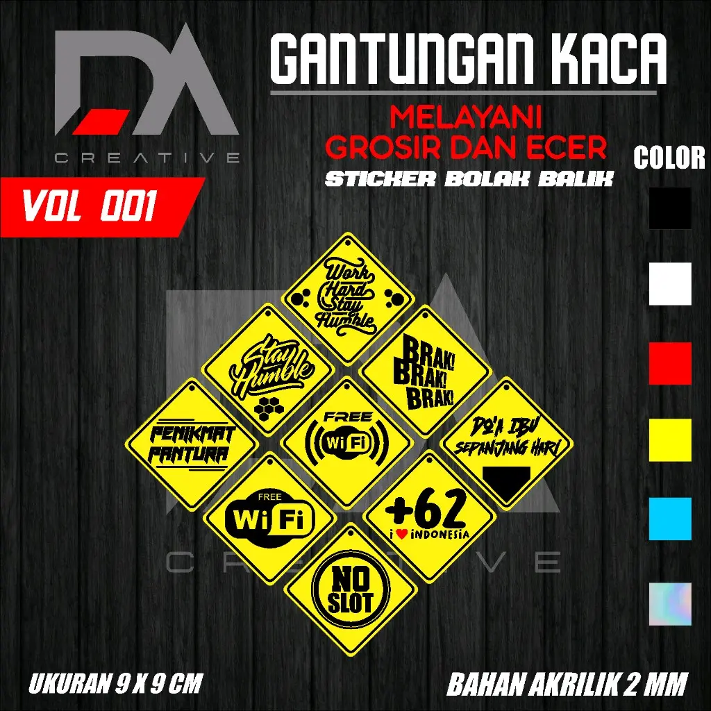 variasi gantungan kaca akrilik dengan Bahan Dasar Acrylic 2mm - Model Bolak Balik Sticker
