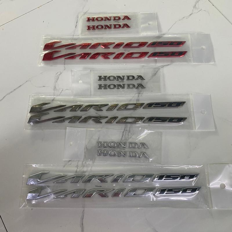 combo tem chữ dẽo vario 150 kèm chữ honda dẽo chất liệu keo tẩy trong bám chắc chắn sản phẩm nhựa màu sắc có 3 màu