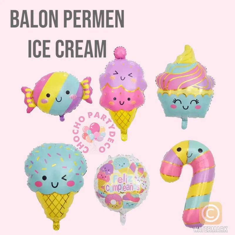 Balon Foil ICE CREAM / PERMEN PASTEL / CANDY / ES KRIM / POPCORN 1