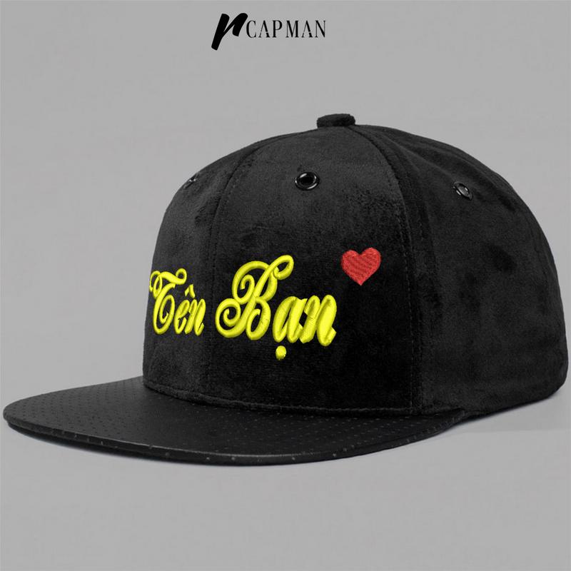 Nón Snapback Đen Thêu Tên Theo Yêu Cầu - Snapback đen trơn tên của riêng bạn mũ độingược nón  la cap  cmsn nón  lưỡi nón  lưỡi Women ket