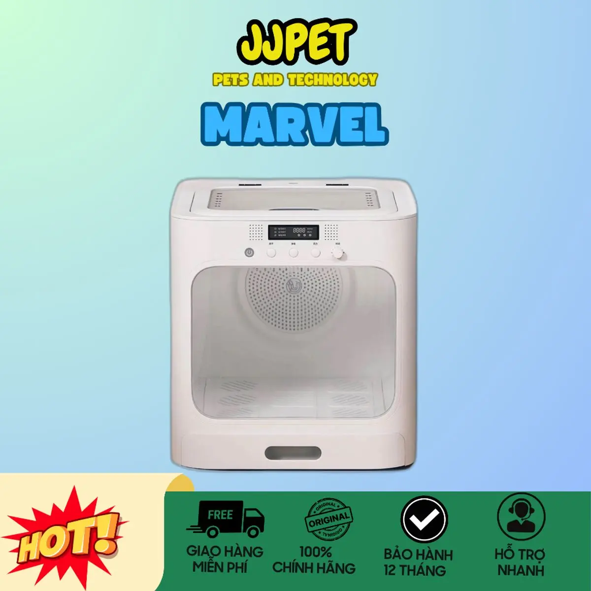 [ƯU ĐÃI] Hộp sấy lông cho thú cưng chó mèo PET MARVEL - Khử trùnġ Ozone- Khoang sấy rộng- Sấy nhanh