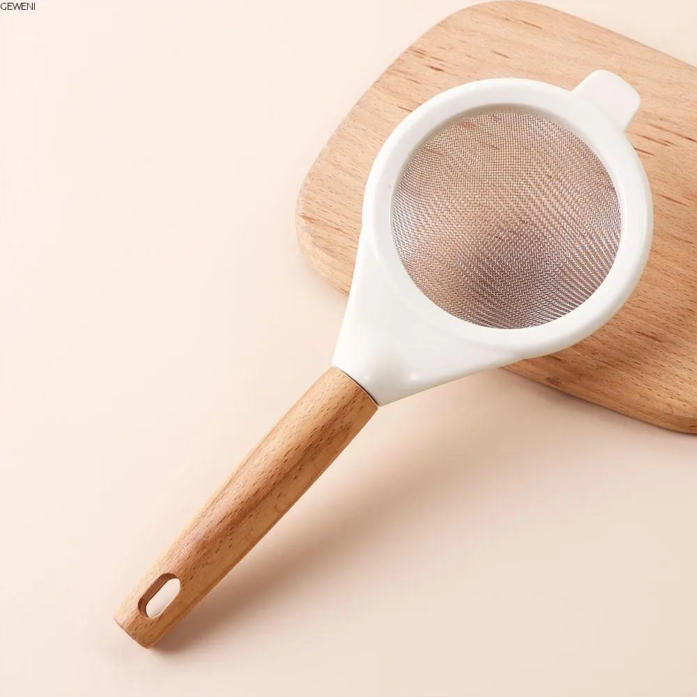 Kitchen Cocoa Matcha Powder Strainer Wooden Handle Fine Mesh Stainless Steel Flour Sifter Sifting Tool Powder Sieve Filter Spoon