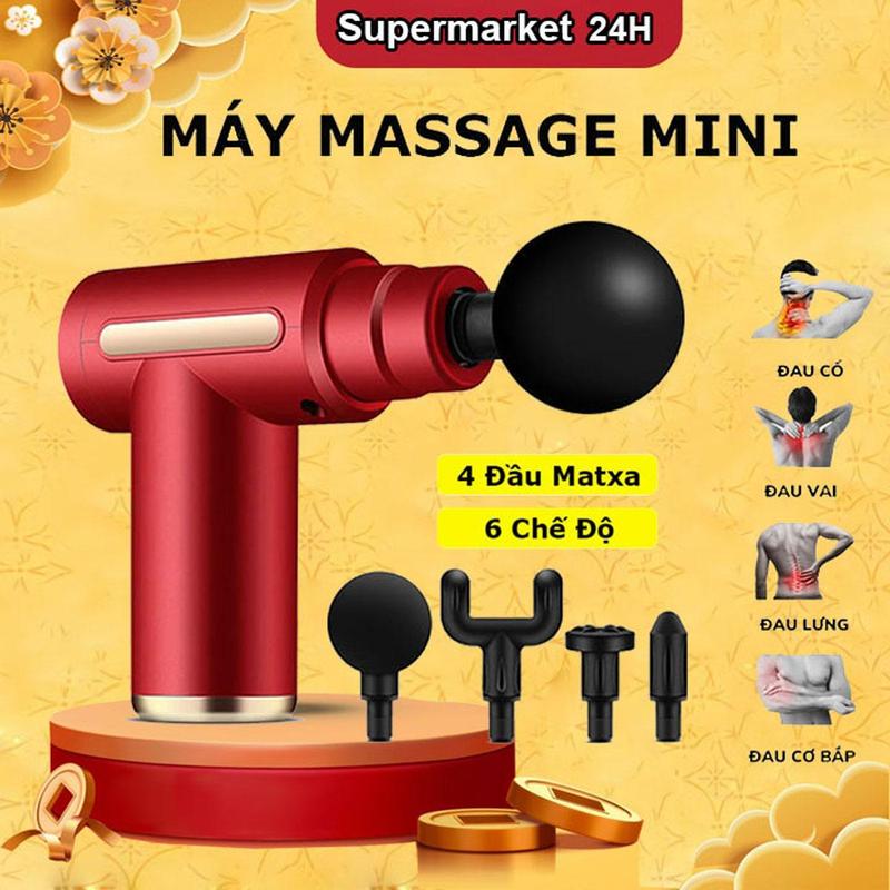 Máy massage cầm tay cổ vai gáy, với 4 đầu, 6 cấp độ,  Máy đấm lưng rung mát xa giúp giãn cơ bắp đùi chân, đỡ mỏi toàn thân Nữ