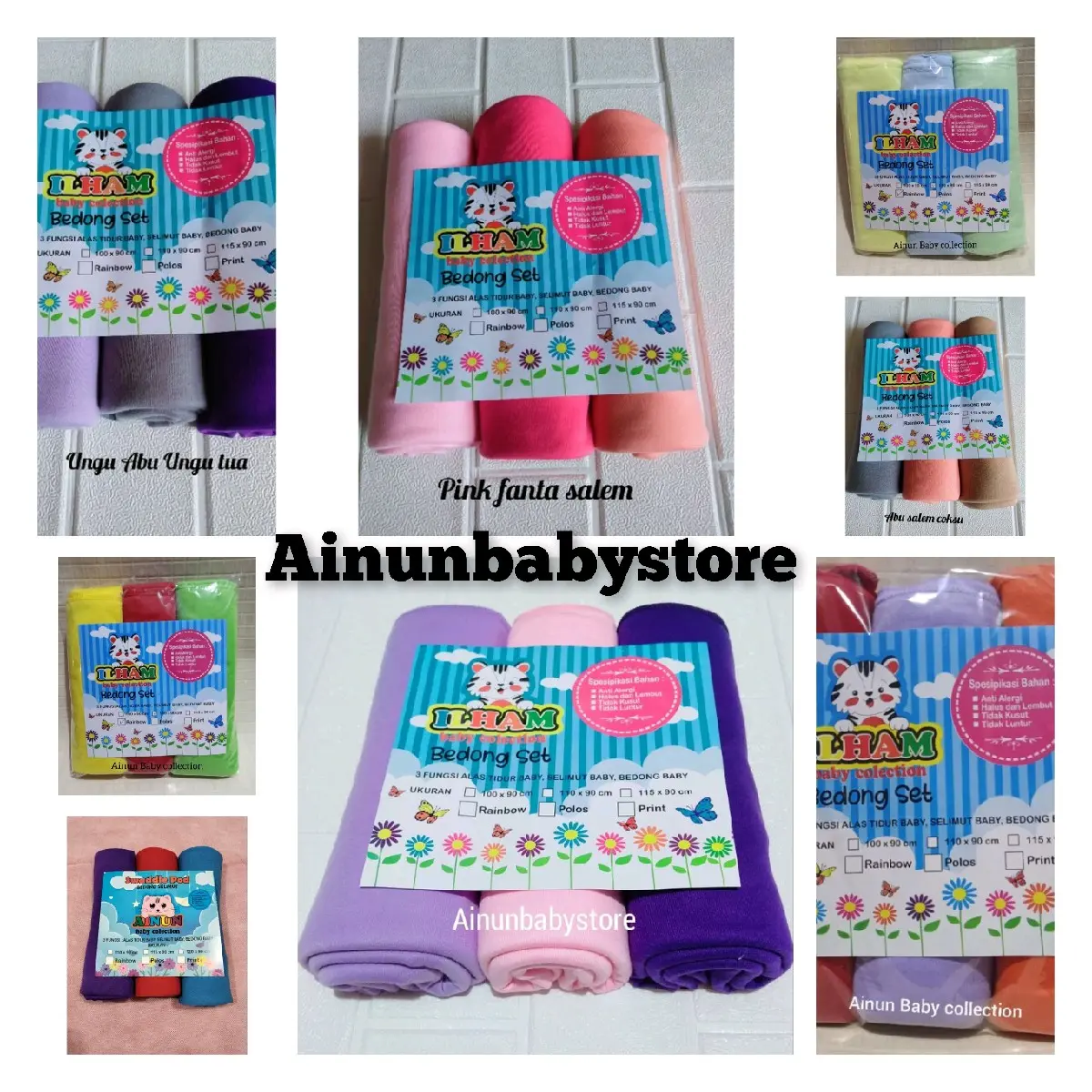 Bedong Bayi Polos Isi 3Pcs Banyak Pilihan Warna