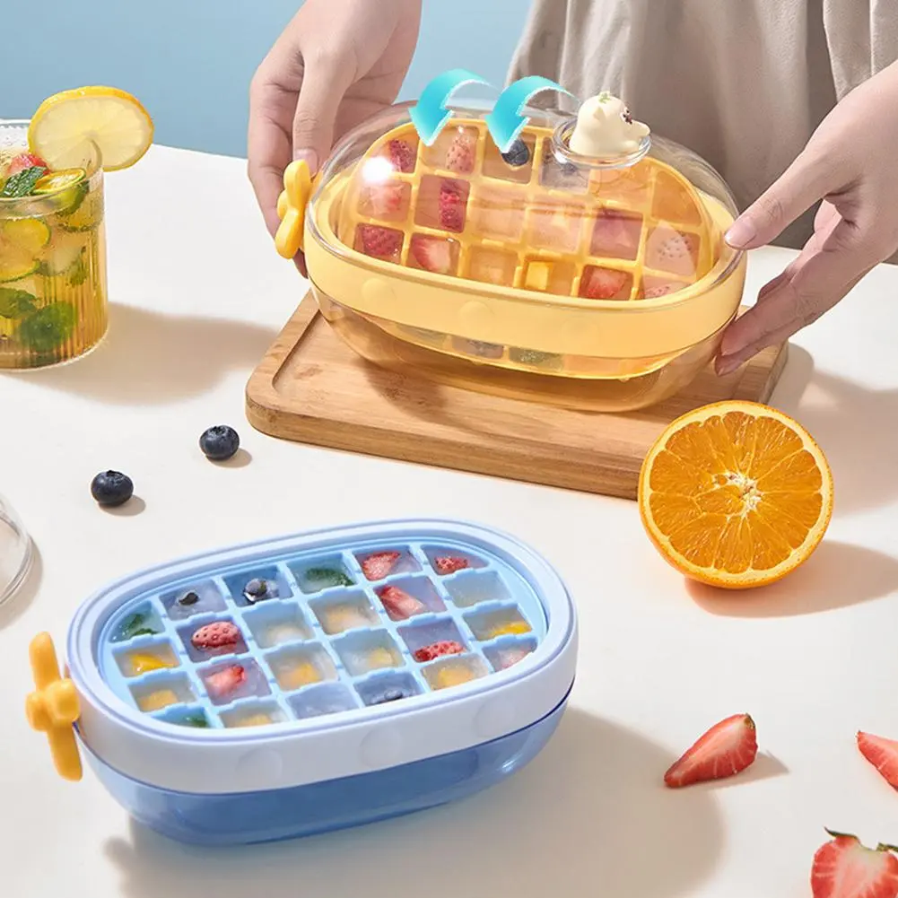 2025 Durable Rotating Knob Release Ice Cube Tray With Lid Food Grade Ice Box Water Injection Ice Tray Mold