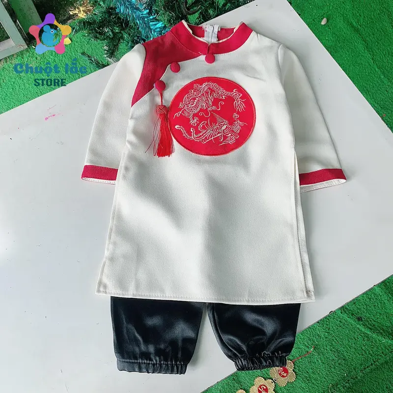 Áo Dài Cách Tân Cho Bé Trai Kèm Quần Chất Nhung Lì có Khánh Đeo Từ 8kg Đến 28kg 5