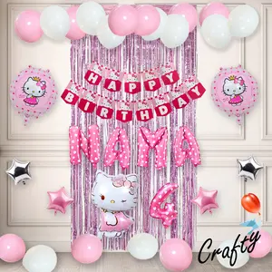 [PAKET] Set Ulang Tahun Anak BANNER HELLOKITTY CURTAIN Dekorasi Balon Hiasan Pesta