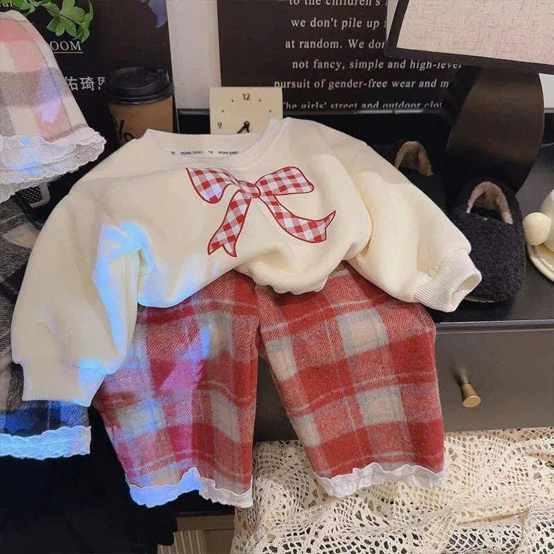 6-25kg Bộ quần áo NỈ NƠ+ DẠ KẺ chất siêu mềm cho bé gái