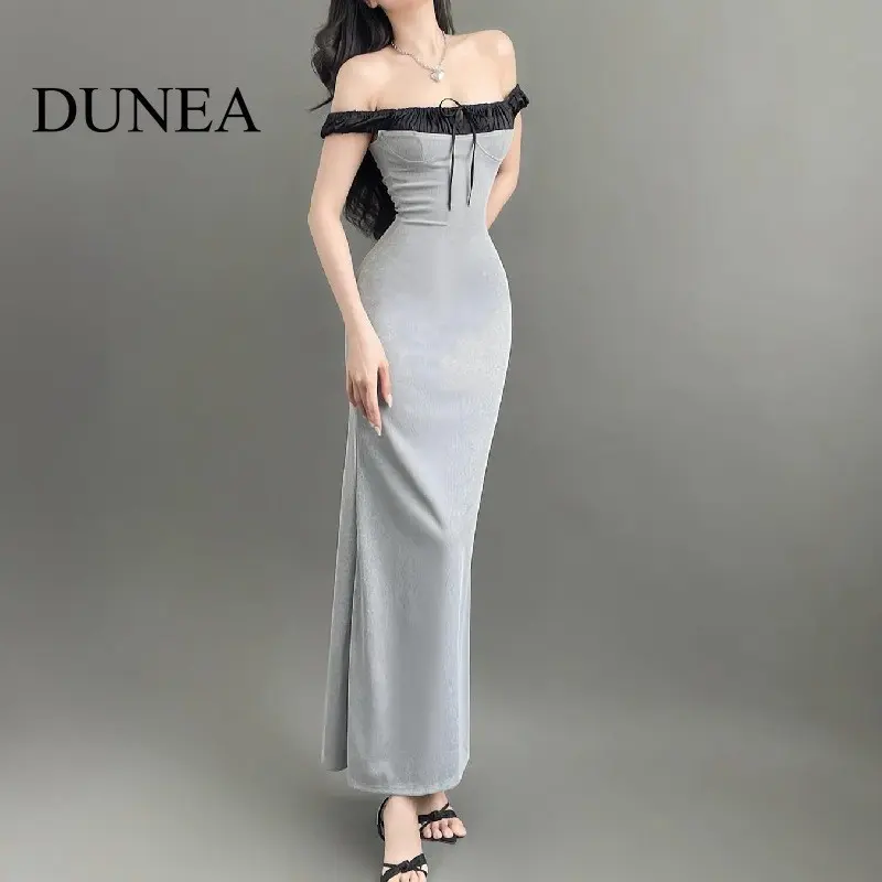 Đầm Nữ, CandyHot, Gợi Cảm, Trễ Vai, Xếp Ly, Màu Tương Phản Women Dress