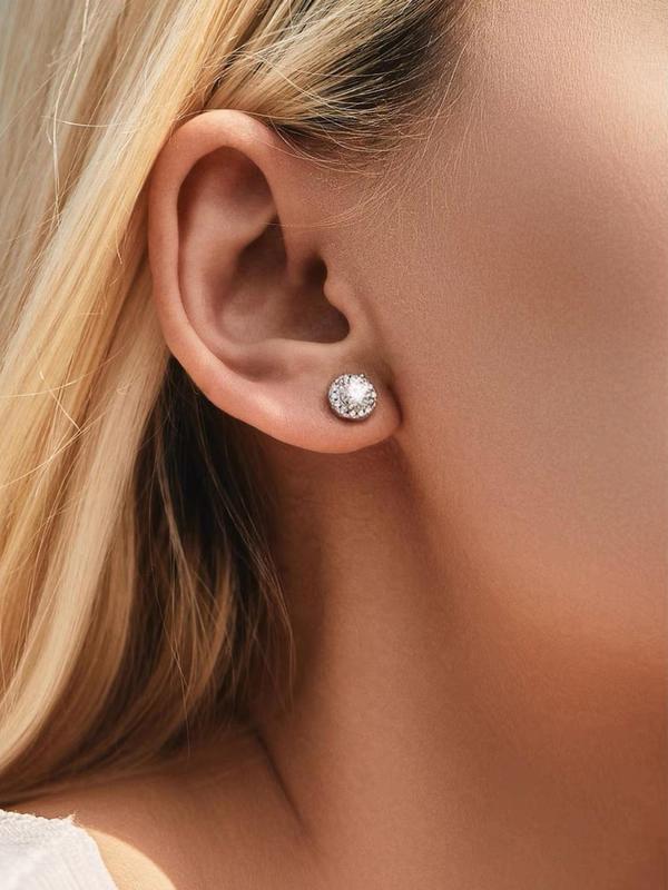 925 Sterling Silver Round Shaped Zirconia Decorated Earrings, Fashionable Jewelry for Women & Girls, Trendy All-match & Exquisite Jewelry for Birthday Gift 4