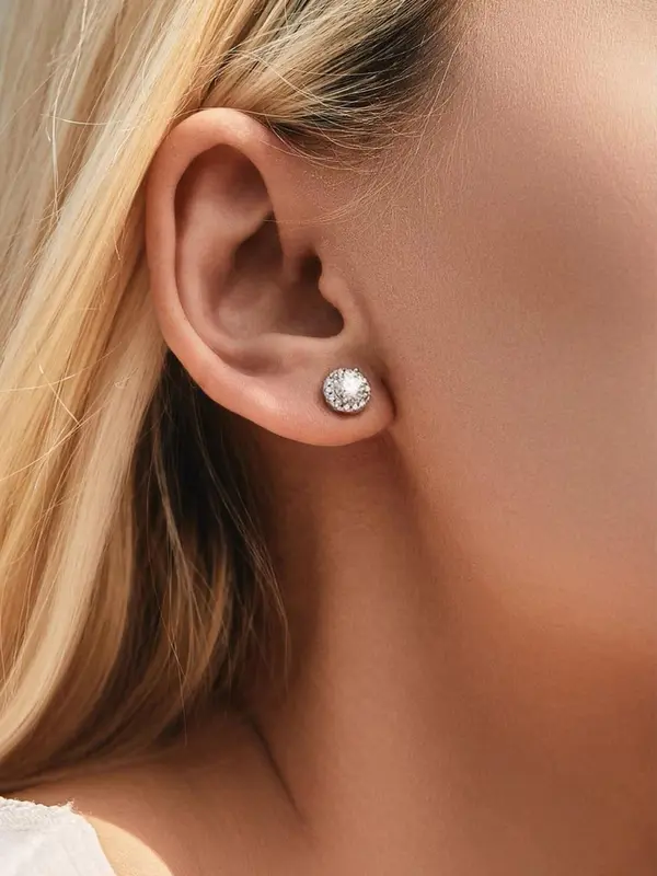 925 Sterling Silver Round Shaped Zirconia Decorated Earrings, Fashionable Jewelry for Women & Girls, Trendy All-match & Exquisite Jewelry for Birthday Gift 4