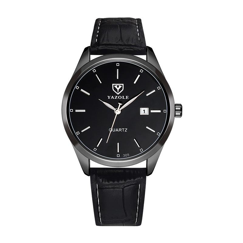 Đồng hồ nam dây da chính hãng cao cấp YAZOLE Y308 có lịch ngày kèm hộp đẹp 40mm