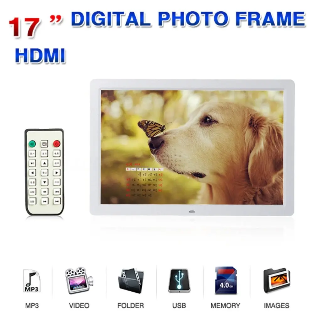 Digital Photo Frame Ukuran 17 inch HD MP3 MP4 Video Player Black Controller