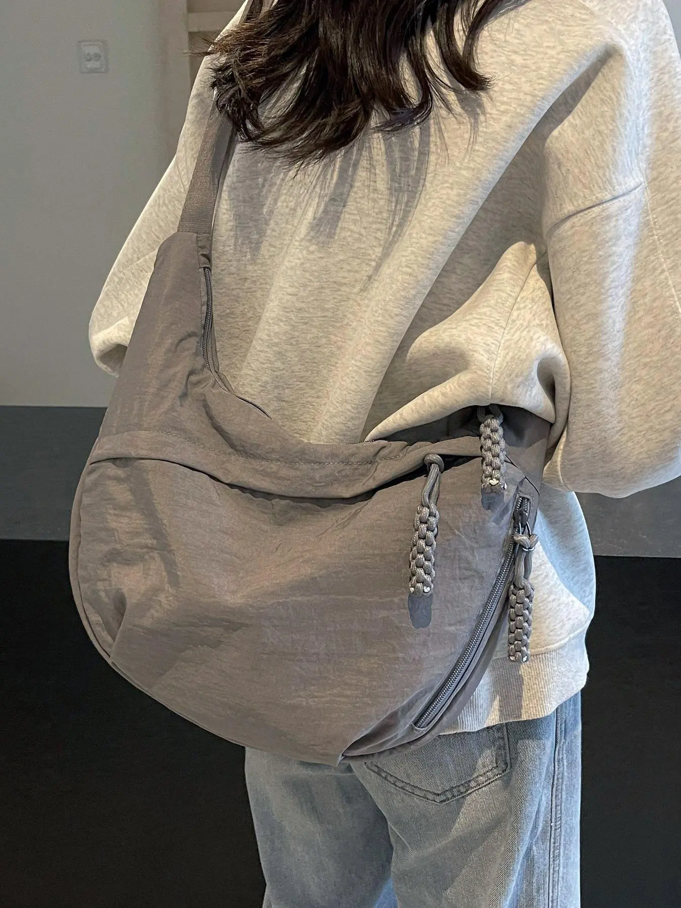Women's Solid Large Capacity Crossbody Bag, Fashionable Lightweight Canvas Bag for Daily Commute, Casual Trendy Versatile High-quality Daily Commuting Bag