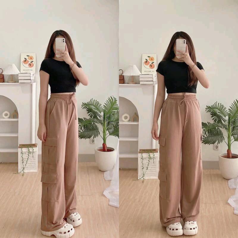 Kelly Cargo Pants dewasa/ Kulot Cargo/Loose Cargo Celana Panjang Wanita 3