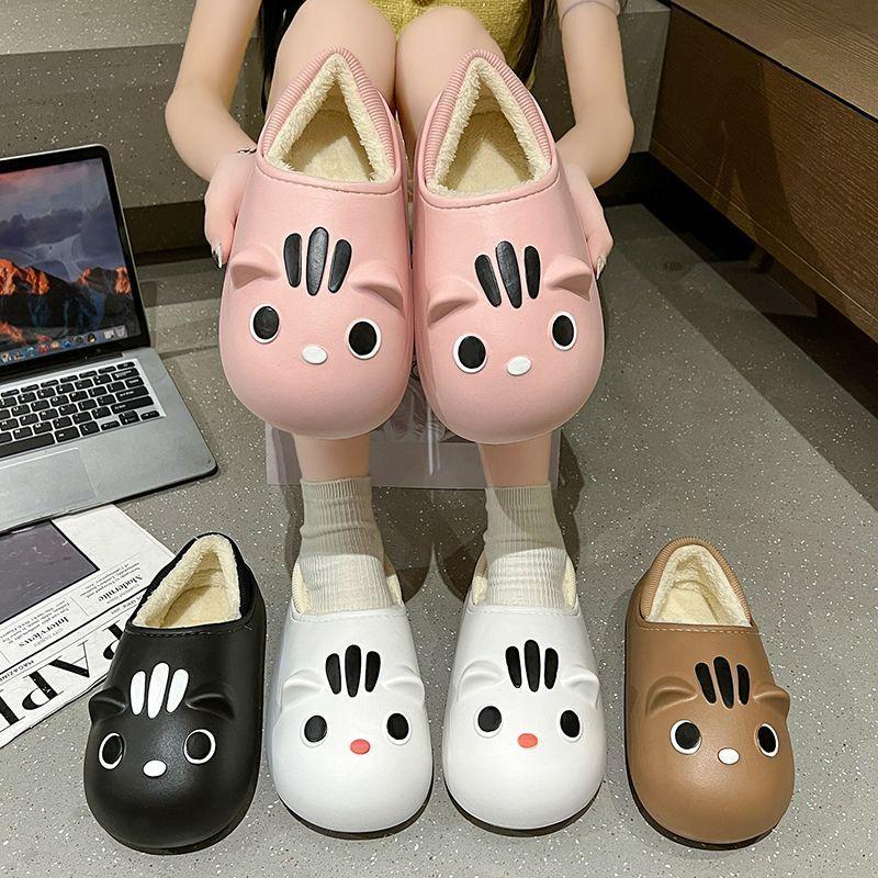Dép bông hình mèo hoạt hình dùng trong nhà và ngoài trời vào mùa đông, chống thấm nước và chống trượt Nhung Slipper Nữ  Women Hoa DéP Có Quai