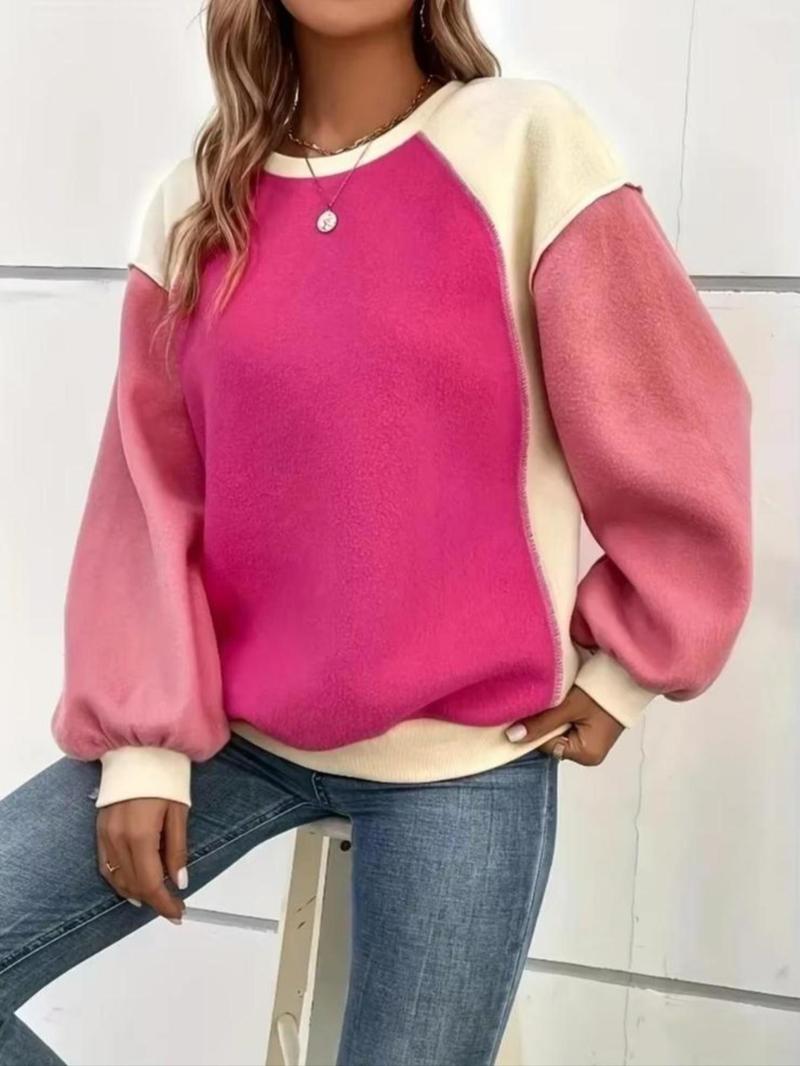Product Introduction of Women's Colorblock Crew Neck Pullover Sweatshirt, Casual Long Sleeve Top for Fall & Winter, Women's Clothes for Daily Wear 8