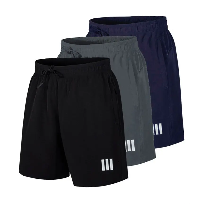 Quần Short 3 sọc thể thao nam, vải gió co giãn 4 chiều, logo phản quang bạc, có khoá túi, quần Sport, quần Tập Thể Dục