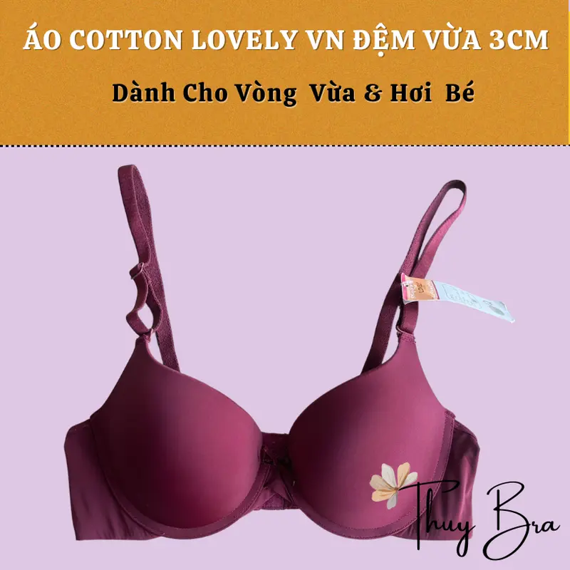Áo Lovely Việt Nam 1134, có gọng, đệm vừa 2.5cm, lưng thun 3 móc co dãn dễ chịu dành cho vòng 1 vừa và hơi bé Bra Tua Rua 0