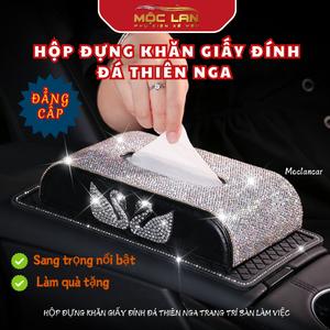 HỘP ĐỰNG KHĂN GIẤY ĐÍNH ĐÁ VƯƠNG MIỆN THIÊN NGA TRANG TRÍ BÀN LÀM VIỆC - Ô TÔ XE HƠI
