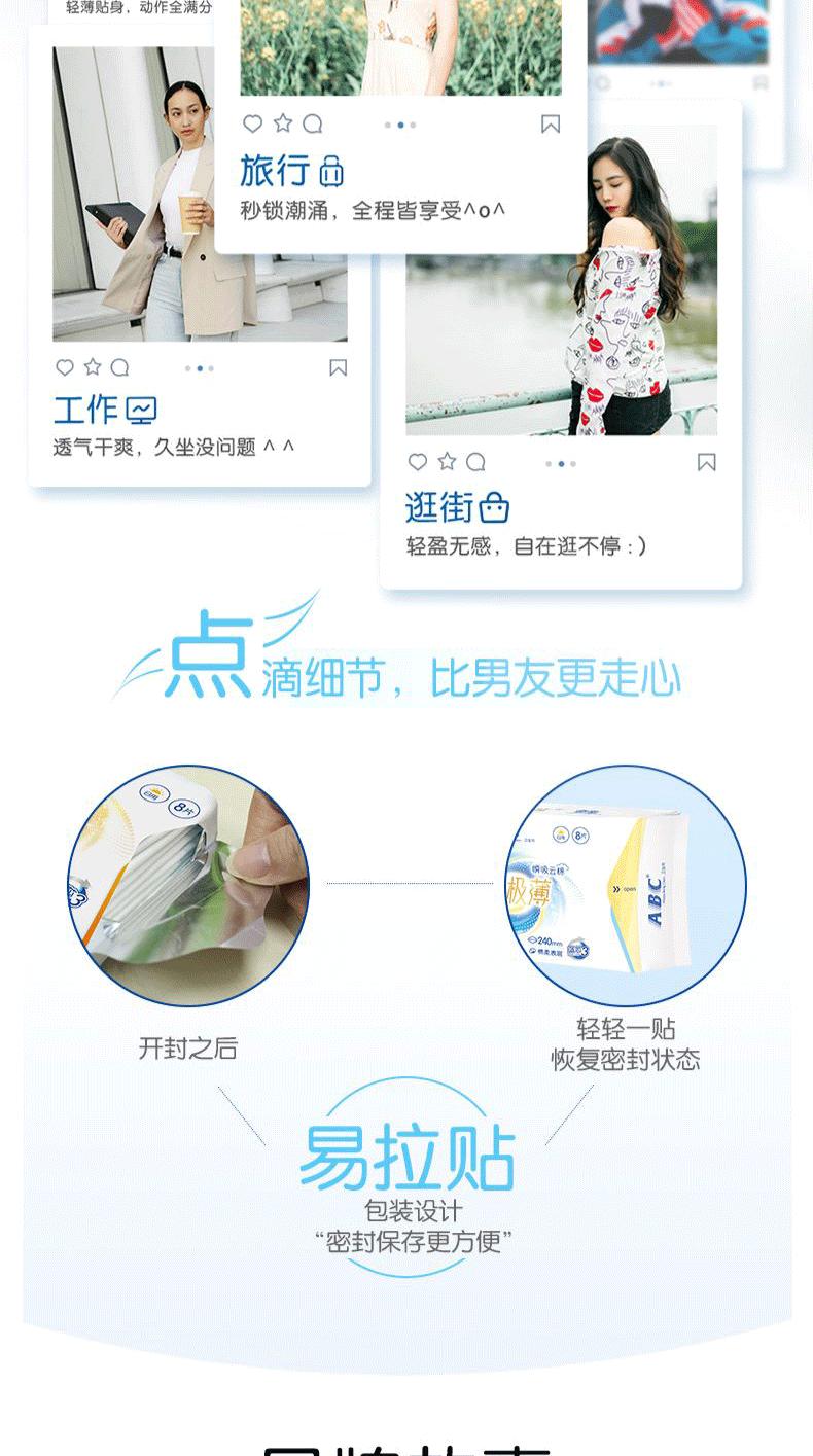 Product Introduction of ABC Mini Sanitary Pads 190mm 40 Pieces with Wings for Light Flow Day Use Ultra-thin Pads for Women Box 8