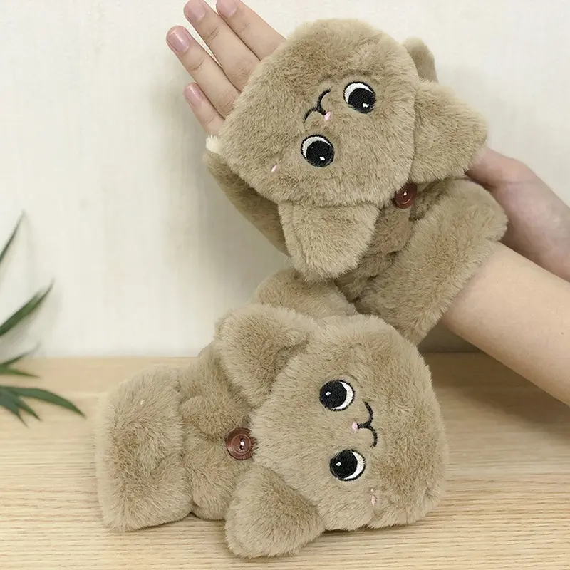 Găng Tay Dệt Kim Hở Ngón Cho Nữ, Giữ Ấm Mùa Đông, Găng Tay Cổ Tay HY, Tai Mèo Dễ Thương Bao Tay 3