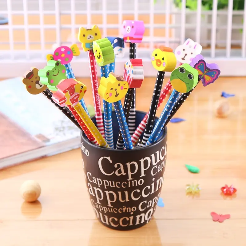 BISA COD S5691 Pensil Karakter + Penghapus Pensil Lucu / Pensi Ada Penghapus Karakter Unik Lucu Kayu Stationery 3