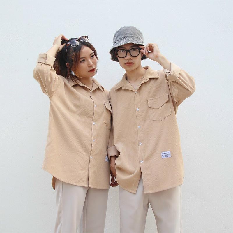 Áo Sơ Mi Nam Nữ Dài Tay  vải nhung tăm Form Rộng Menswear Áo Thông thường