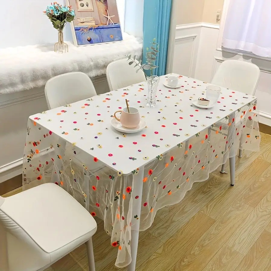 Floral Pattern Lace Tablecloth, 1 Count Modern Simple Tablecloth, Table Decoration Supplies for Home Dining Room Wedding Birthday Festival Party, Ornaments