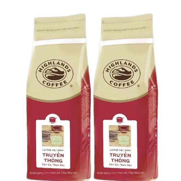 Combo 2 bịch Cà phê Rang Xay Highlands Coffee Vị Truyền Thống 1kg Cafe Arabica và Robusta (2kg)