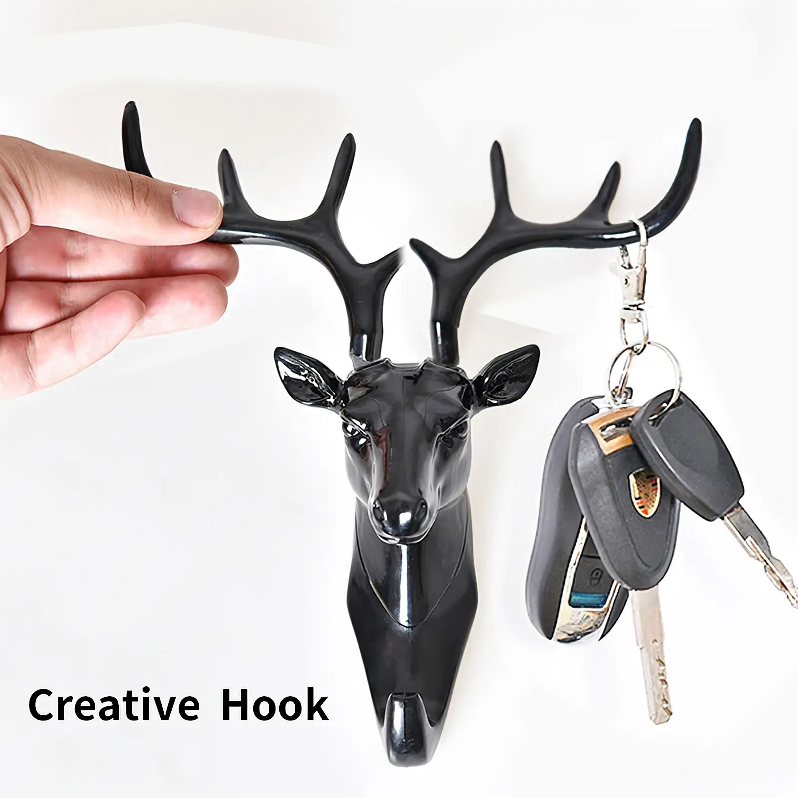 Creative Deer Head Antlers Wall Hanging Hook Key Holder Animal Shaped Organizer No-drill Door Closet Home Hanger Decoration Light Plastic Room Smooth Stainless Hangable