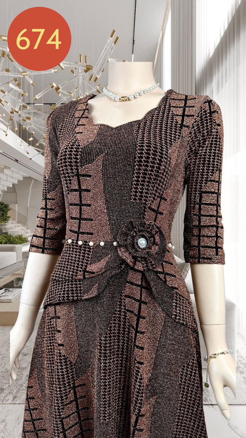 Product Introduction of M674 Đầm nhũ cổ lượn , đính cườm eo gắn hoa Nữ Women Dress Váy Đỏ 6