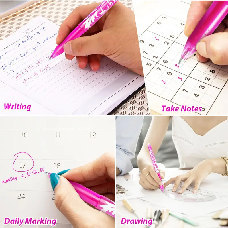 Erasable Gel Pen, 8 Counts 0.5mm Erasable Ballpoint Pen with Eraser, Writing Stationery for Students School Office Home, Ballpen Set 5