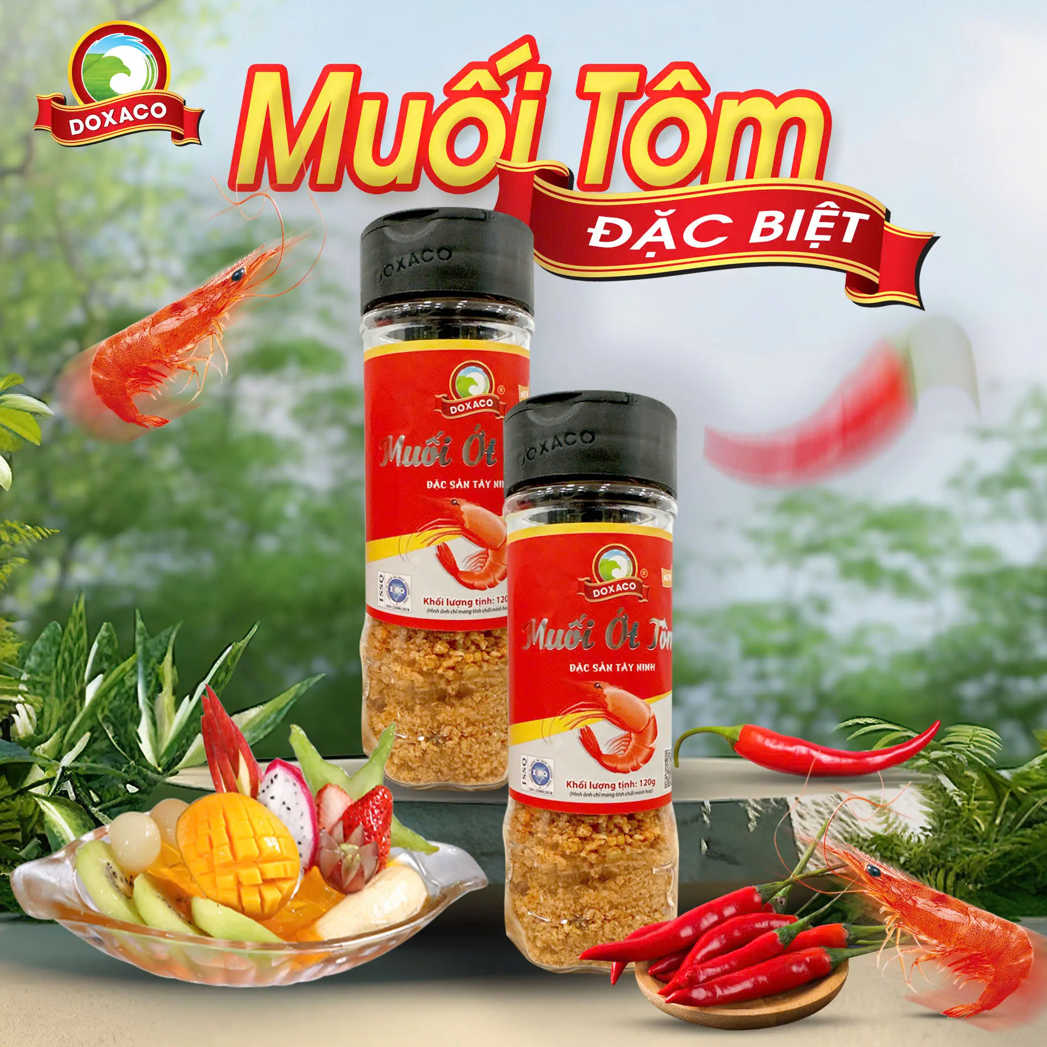 Muối Ớt Tôm Đặc Biệt Doxaco 120gr Dạng Hủ Chấm Trái Cây, Ướp Thịt Cá, Thêm Vị Cho Bánh Tráng Ngon Shrimp Salt Gia Vị Bột