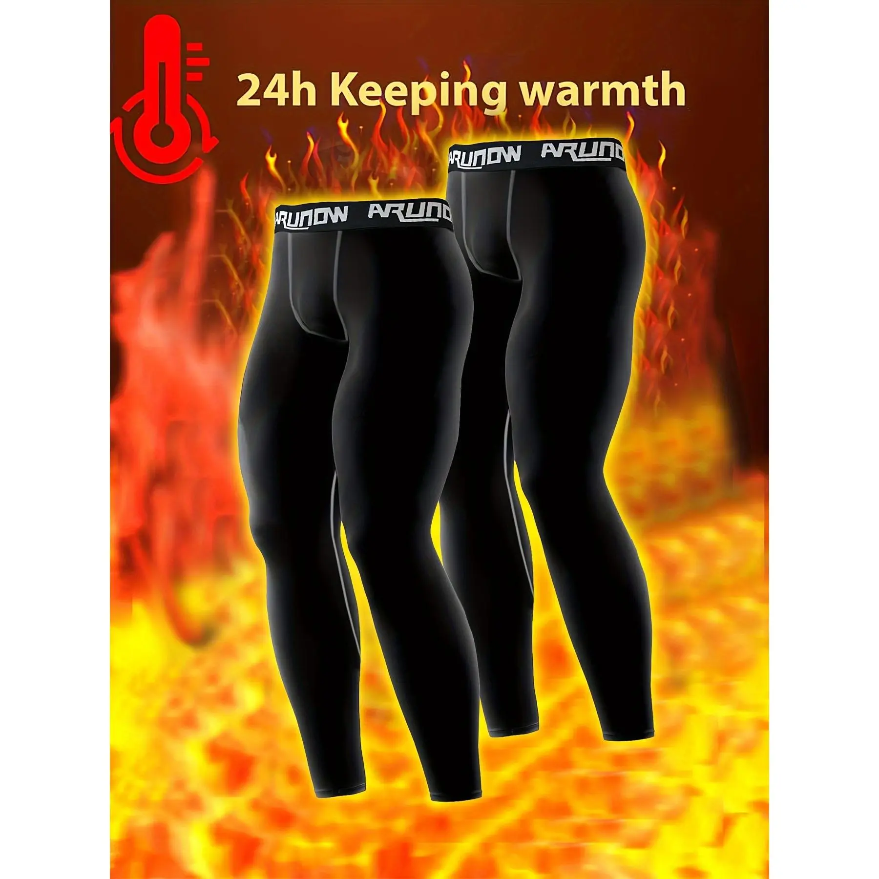 2-piece set of men's fleece leggings, high elastic waistband leggings, men's slim pants, warm pants, and long johns