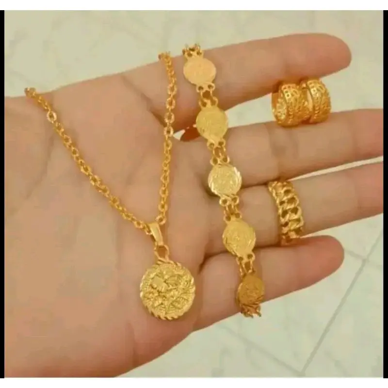 set perhiasan koin titanium gold anti luntur