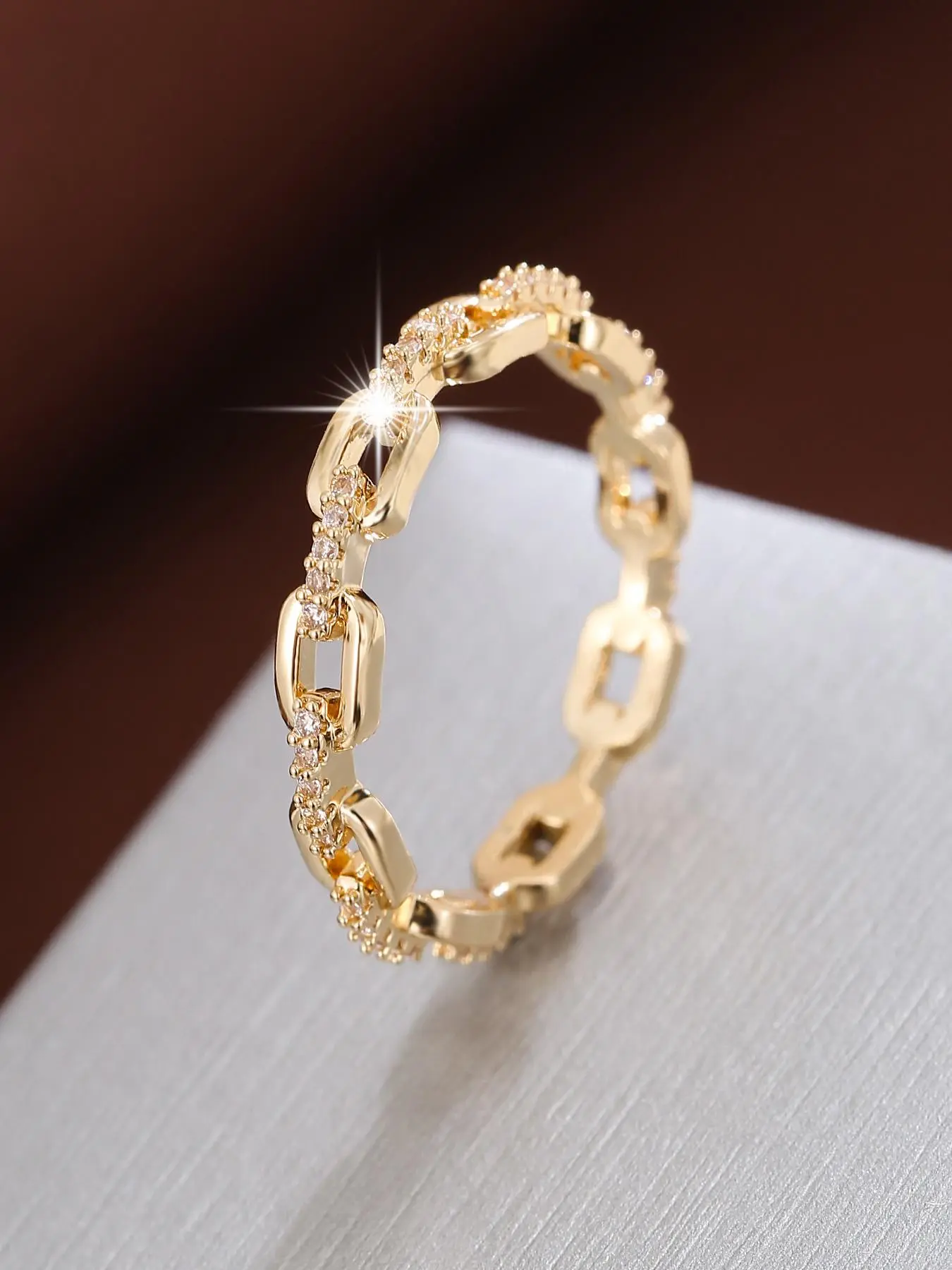 Fashion Chain Design Rhinestone Decorated Ring, Elegant Accessories for Women, Casual Jewelry for Party, Daily Clothing Decor, Trendy All-match & Exquisite Jewelry for Birthday Gift