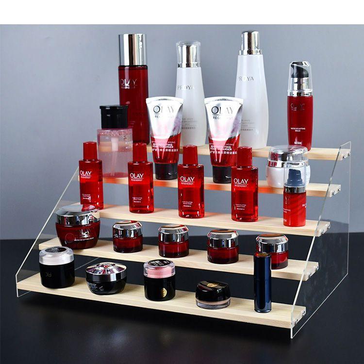  Kệ 5 tầng 40cm gỗ kết hợp với mica trong suốt nhiều tầng để mô hình mỹ phẩm mini kệ để nước hoa khay  đựng túi mù 