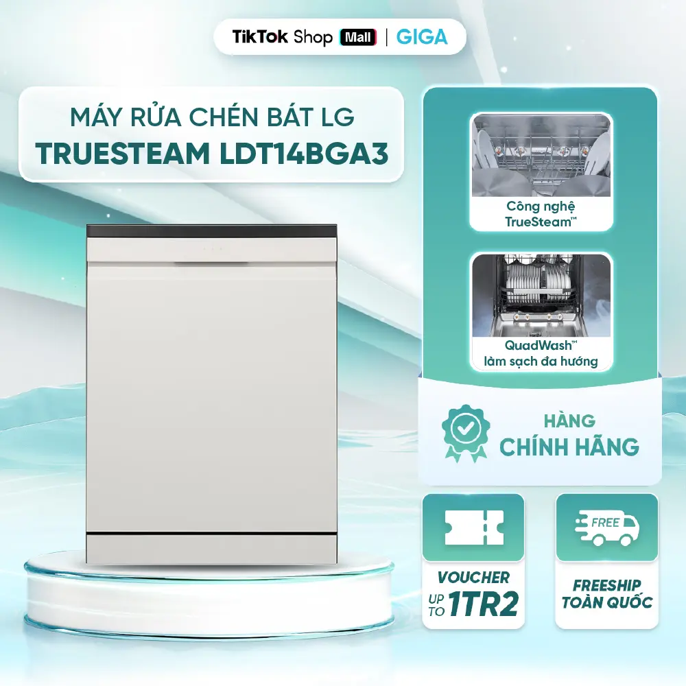 Máy rửa chén bát LG TrueSteam LDT14BGA3 màu be