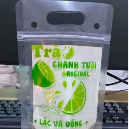 Túi zip trà chanh in sẵn 2 mặt đẹp, Túi Trà Chanh trong Có Quai Xách (500ml khoảng 100 cái/1kg)