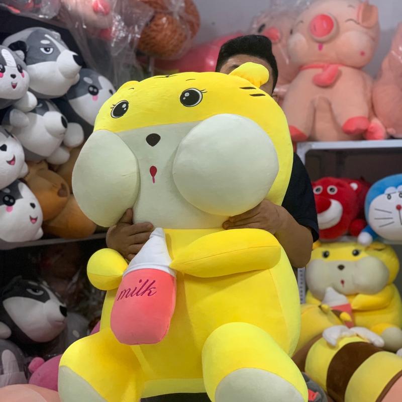 Gấu bông hổ ôm bình sữa - gấu bông hình thú - tri ân thêm heo con Thú Bông Toy
