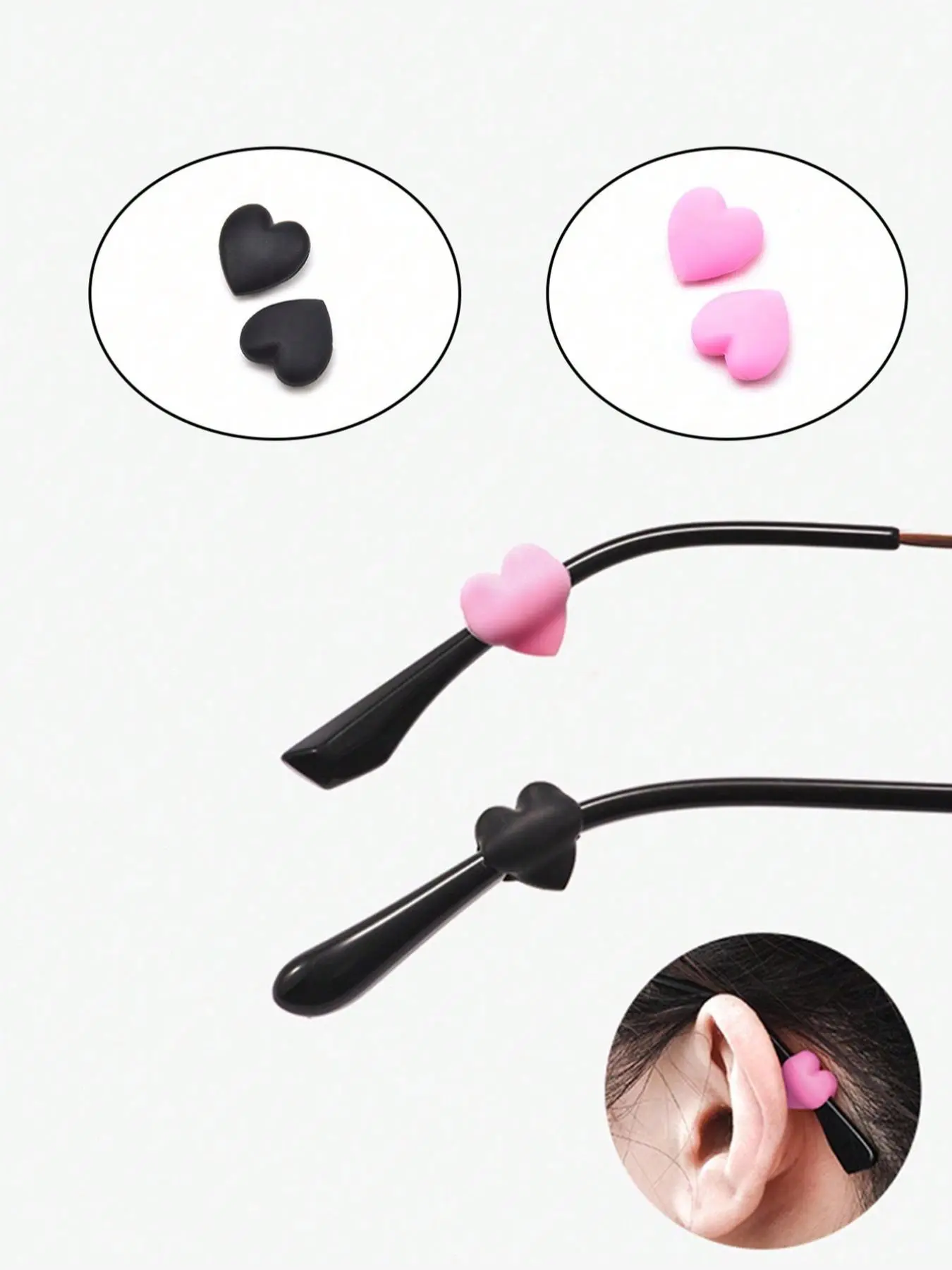 Pink Heart Shaped Anti-slip Glasses Ear Hook, Silicone Anti-slip Glasses Leg Cover, Cute Fashion Eyewear Accessories for Men & Women, Girlfriend Gifts
