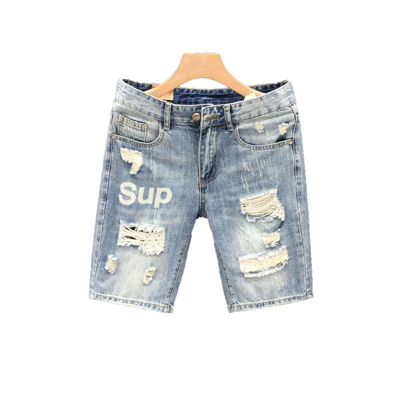 Quần Short Denim Rách, Mỏng Mùa Hè, Dành Cho Nam Giới, Thương Hiệu Thời Trang, Chất Liệu PU, Quần Đẹp Trai, Phong Cách Thẳng Hợp Xu hướng, Dáng Ôm, Dễ Phối Đồ, Quần Cropped 4
