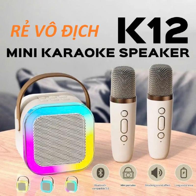 [ CỰC RẺ LOẠI 1] Loa karaoke mini k12, kèm 2 mic không dây có thể sạc lại, kết nối bluetooth, công suất 10w Kem Củ Loa Nghe Nhạc